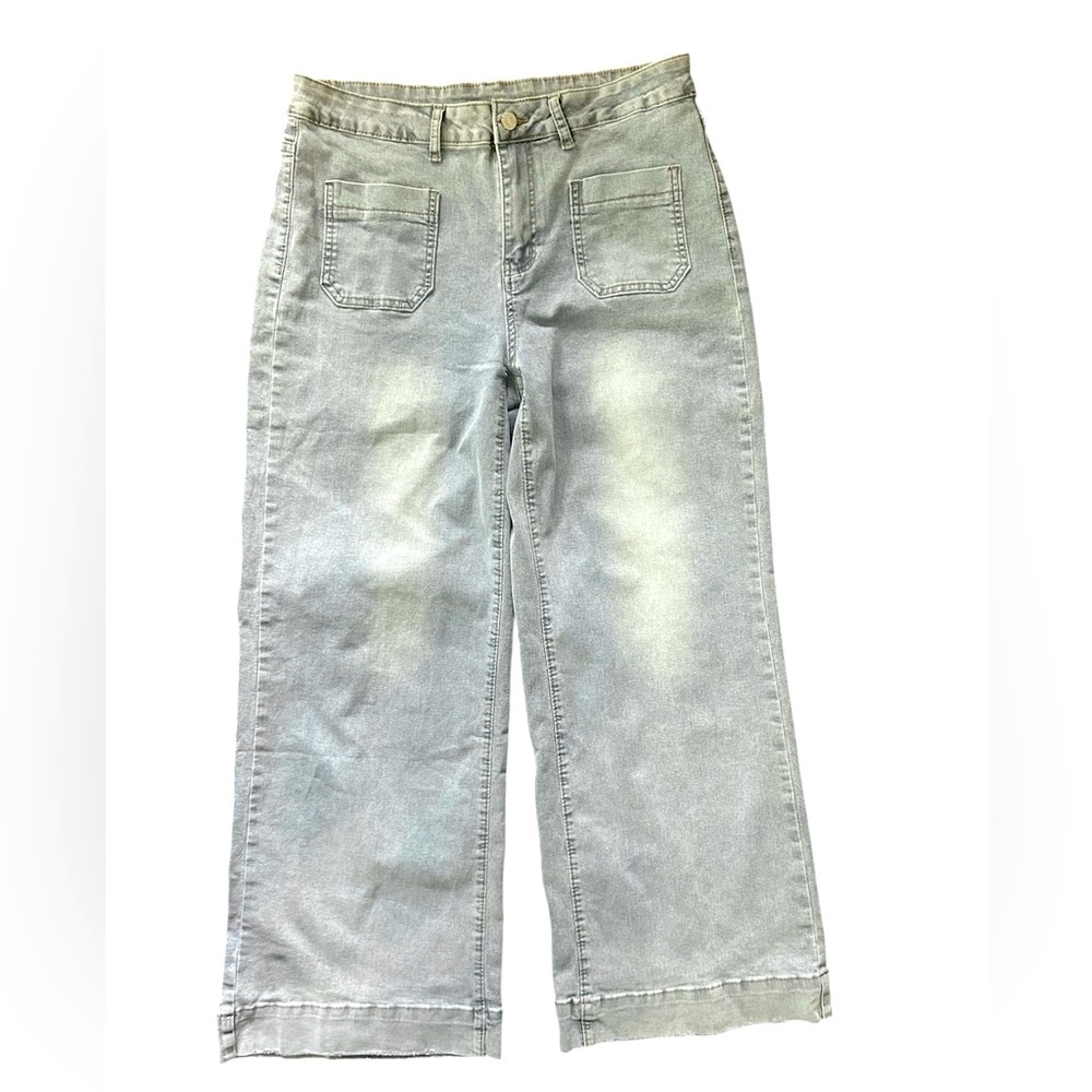 Wide Leg Sailor Pant Flat Front Pocket Jeans Size Large Boho Trending